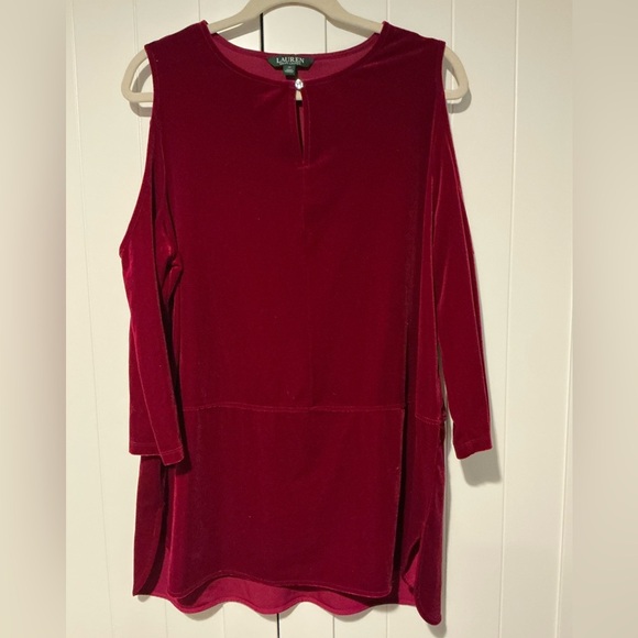 LAUREN RALPH LAUREN Plus 1X Velour Raspberry TopTunic Cold Shoulder Party - Picture 2 of 6